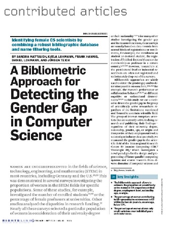 Detecting the Gender Gap in Computer Science — A Bibliometric Approach
